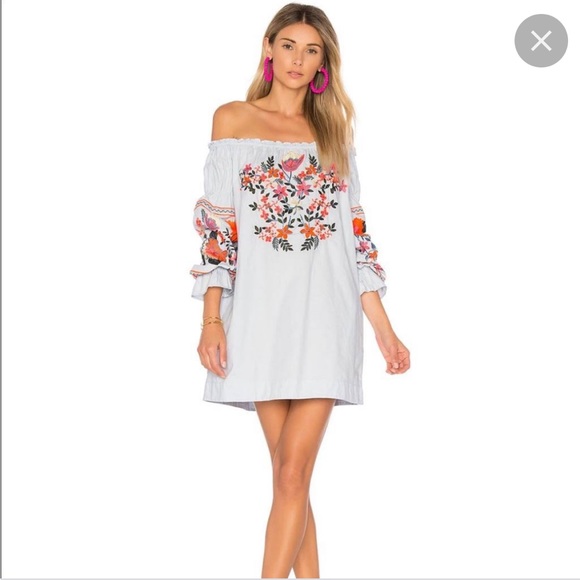 Free People Dresses & Skirts - Free People Fleur Du Jour Light Blue Embroidered Dress XSmall